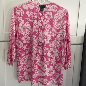 Ralph Lauren Pink and White Relaxed Blouse. Size small